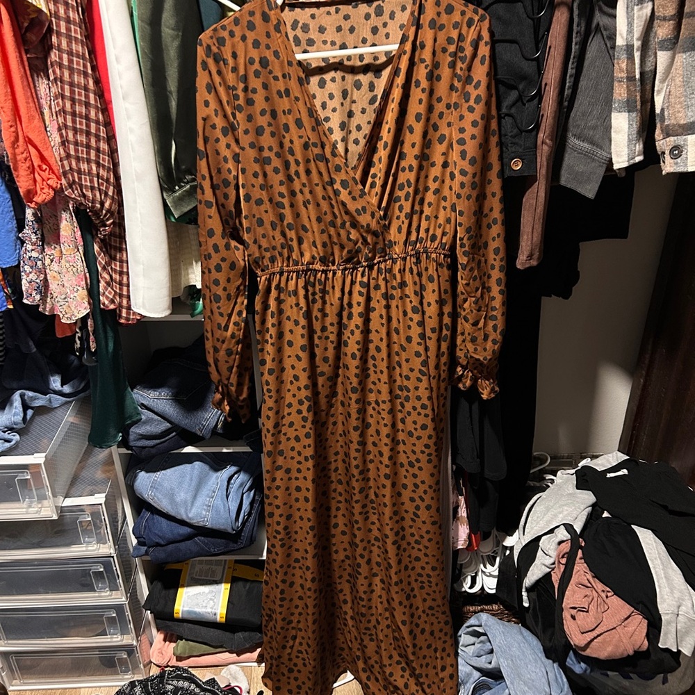 Brown Polka Dot Wrap Dress